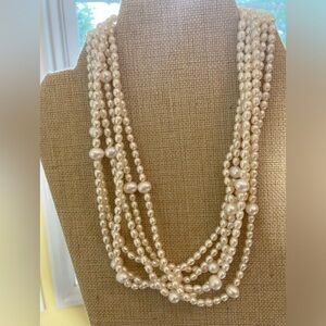 Rice Pearls‎ and Glass Faux Pearls Multi Strands Vintage Necklace